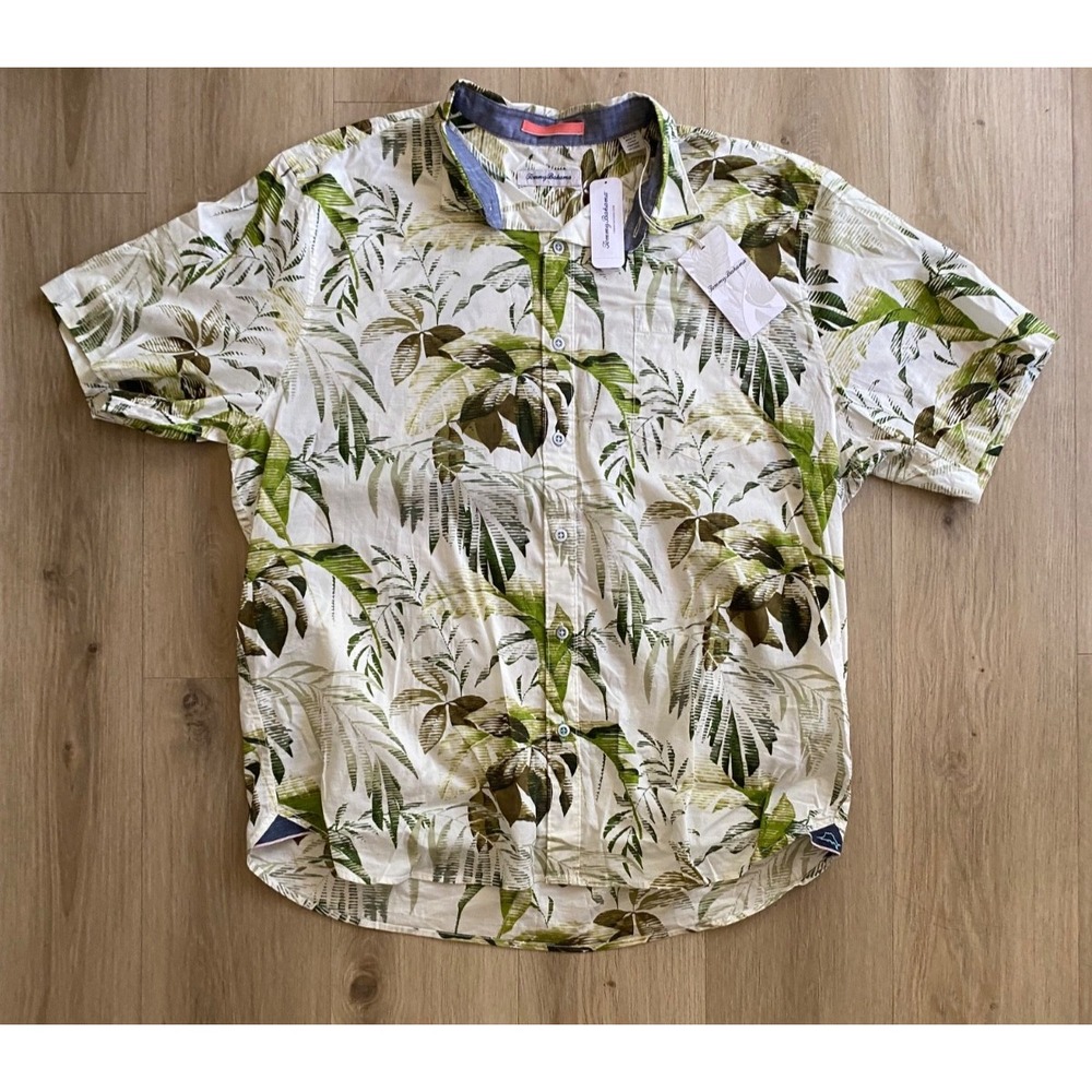 Tommy Bahama Mens XL Tropical Hawaiian Shirt Green Palm Leaf Cotton NWT